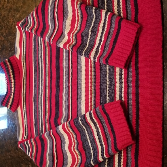 Tiara International red, blue, white striped sweater with some gold threading S - Picture 4 of 8